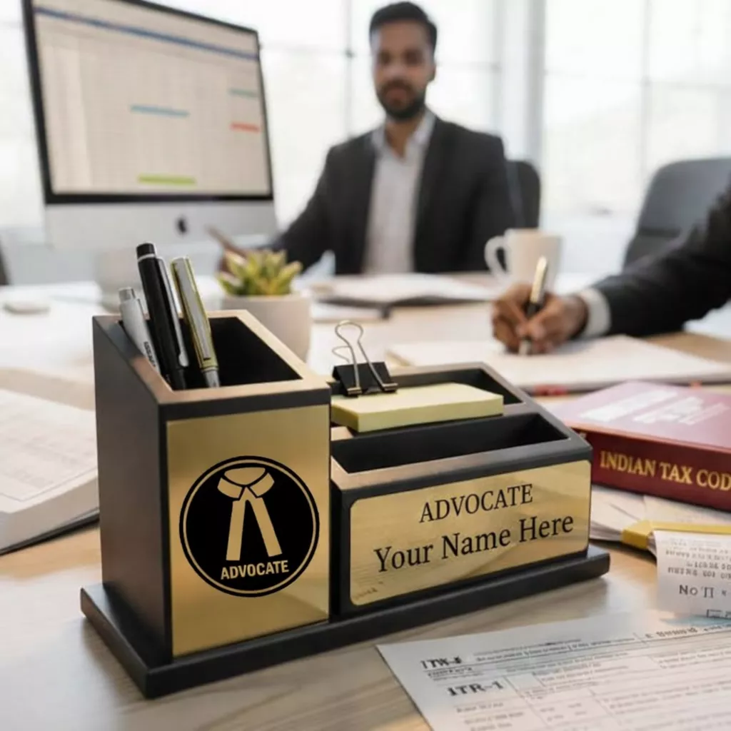 Customized Advocate Desk Organizer with Nameplate – Pen holder